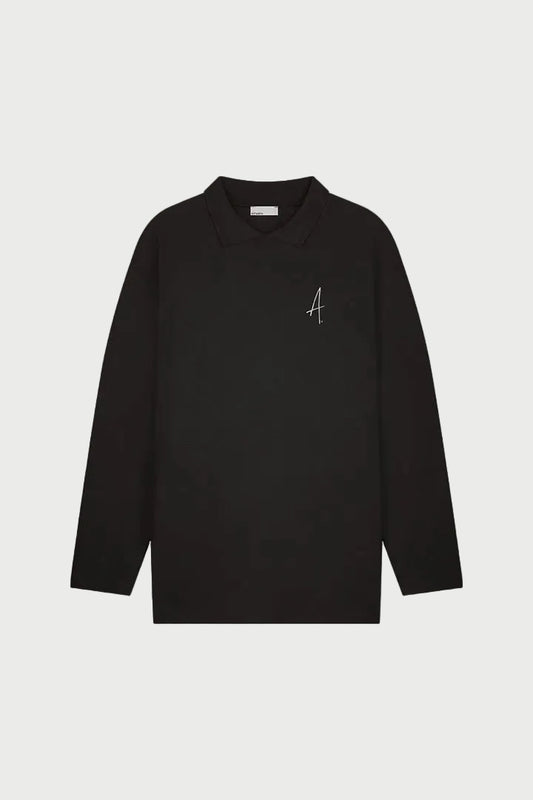 Gijs Jacquard L/S Polo Pirate Black