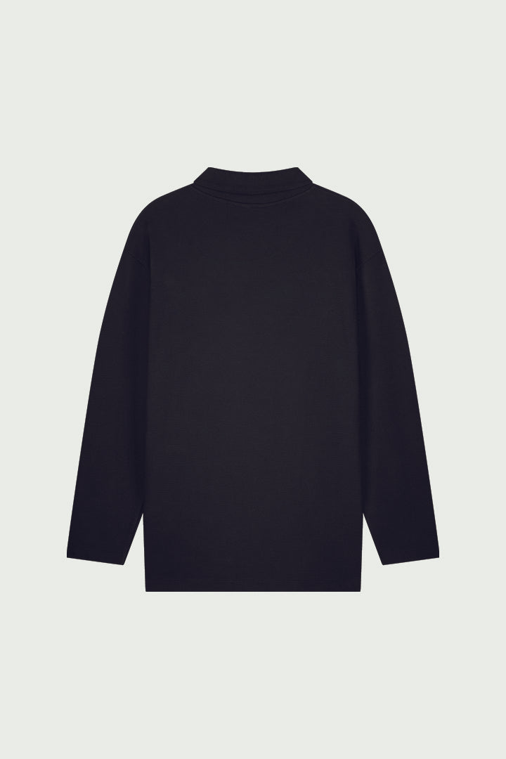 Gijs Jacquard L/S Polo Pirate Black