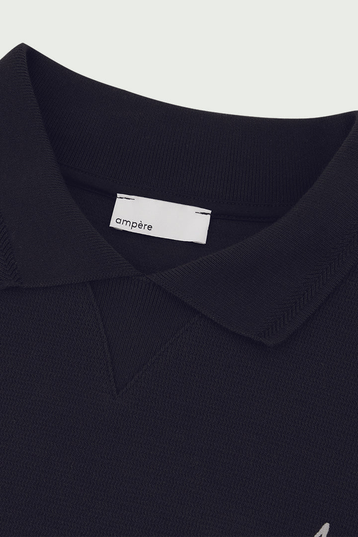 Gijs Jacquard L/S Polo Pirate Black