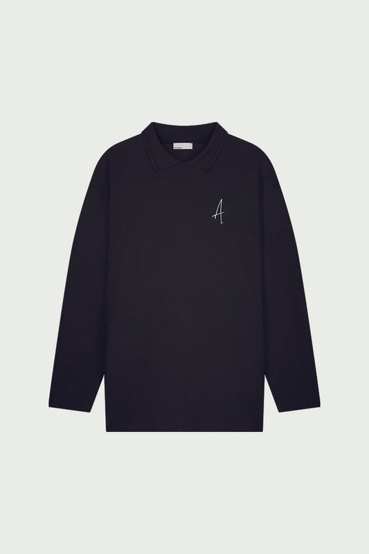Gijs Jacquard L/S Polo Pirate Black