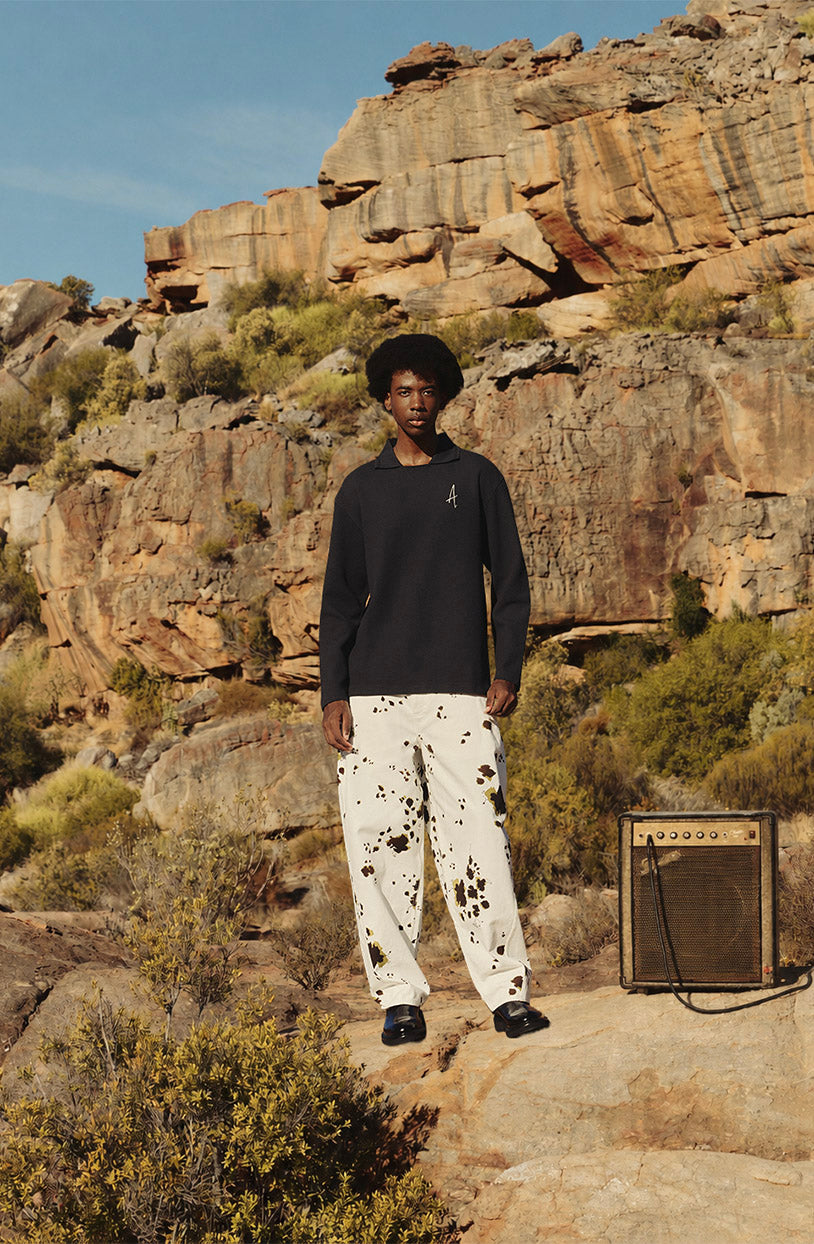 Gijs Jacquard L/S Polo Pirate Black